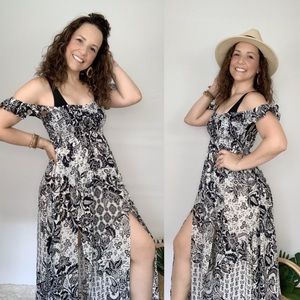 Printed Smocked Cover-Up Maxi Dress